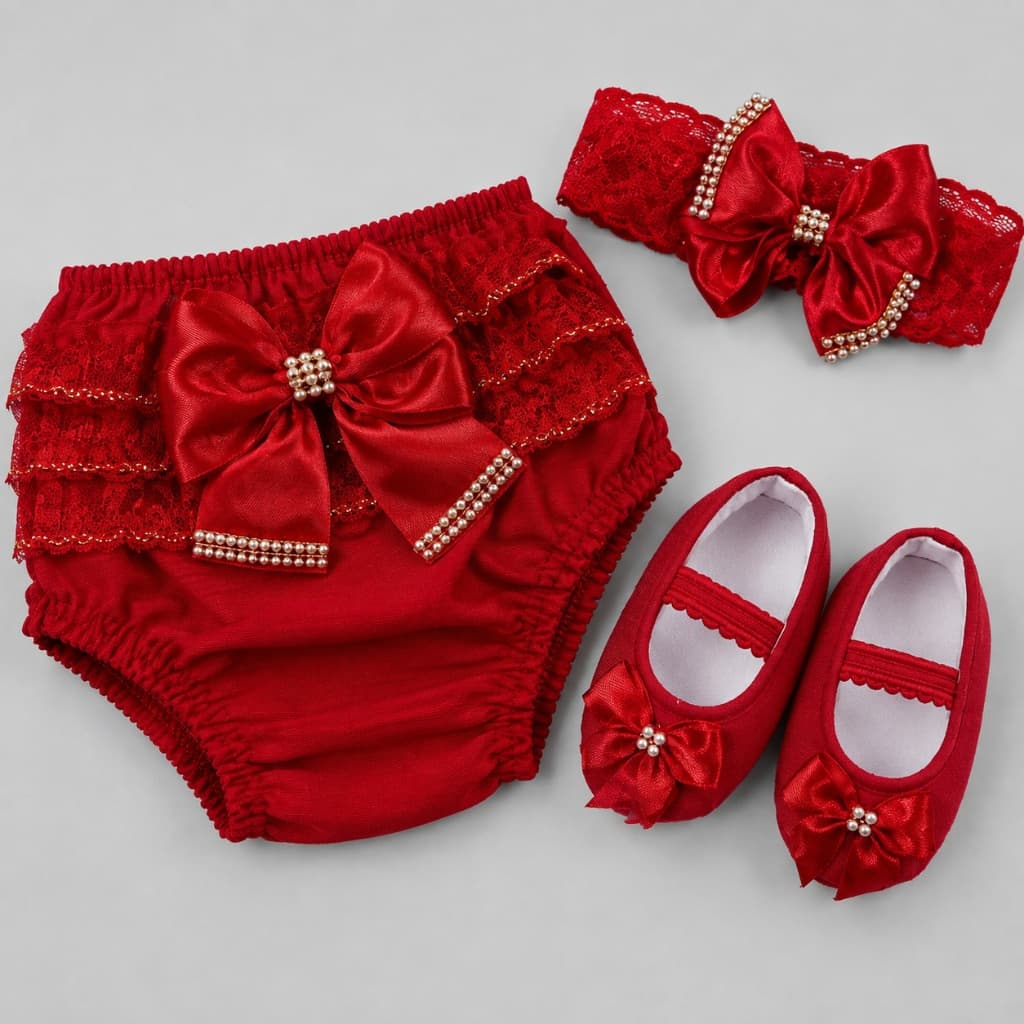 Kit Bebê Menina Sapatinho Tiara Calcinha Bunda Rica Tapa Fralda 3 a 8 Meses Enxoval Bebê Acessórios Presente