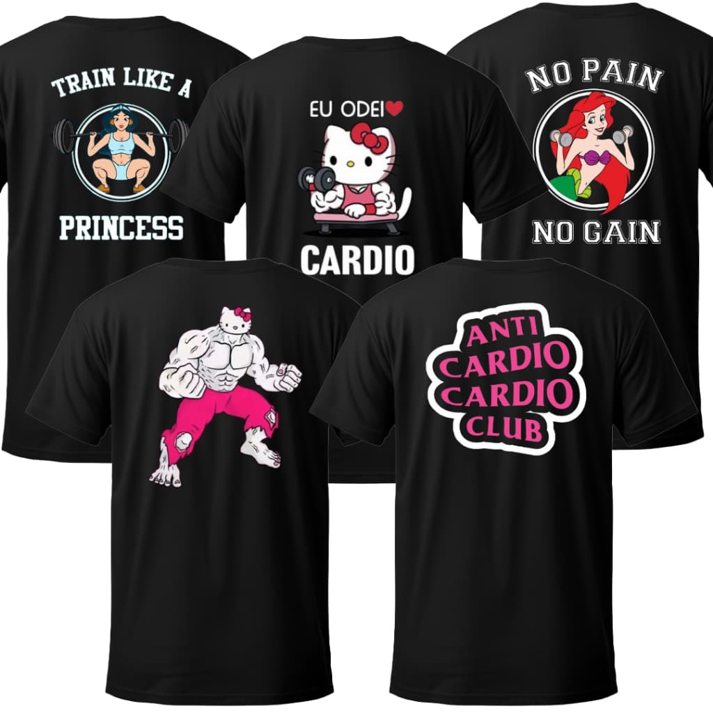 Kit 5 Camisetas Academia Treino Crossfit Fitness Musculação Estampa DTF - 100% Algodão