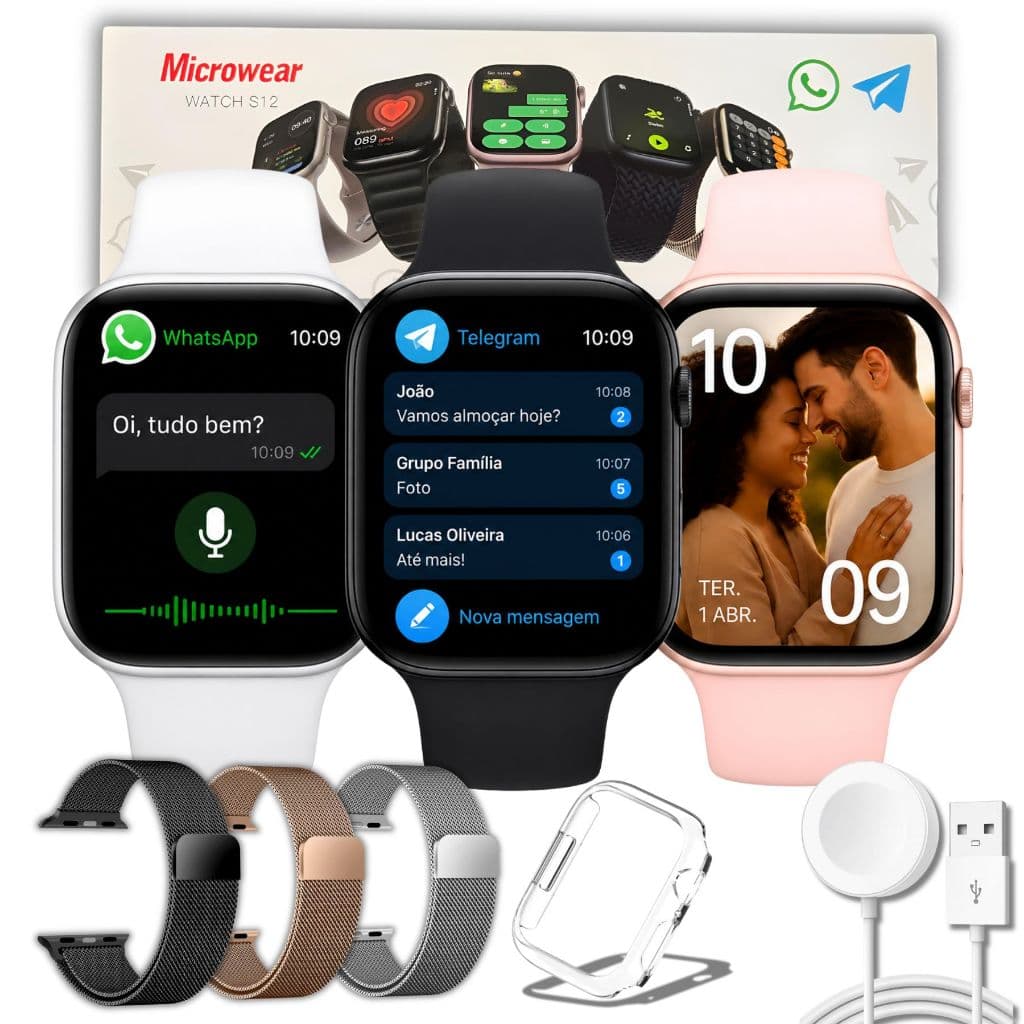 Smartwatch Relógio Inteligente Microwear S12 Série 12 Whatsapp Telegram Amoled NFC GPS Masculino Feminino 46mm