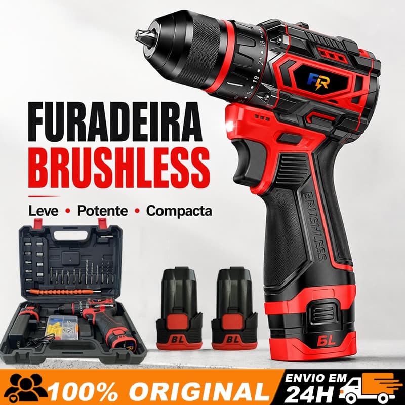 Kit Furadeira Parafusadeira de Impacto 16.8V com Motor Brushless, 60Nm, 1 ou 2 Baterias e 27 Peças Inclusas.