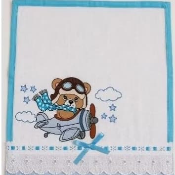 ❤️ Fralda de Boca Artesanal Pintada à Mão - Urso aviador/ Enxoval De Recém Nascido 34x34 cm❤️