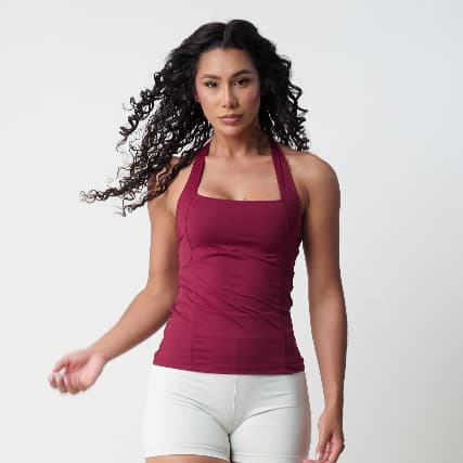 Regata Halter Poliamida Feminina Amarrar Pescoço Decote Quadrado Fitness Costas Nuas Academia