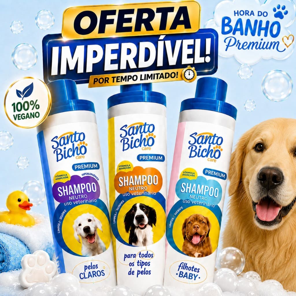 Shampoo Pet Santo Bicho Care 500ml para Cães e Gatos Higiene e Limpeza dos Pelos