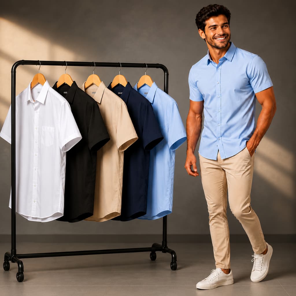Camisa Social Masculina Manga Curta Tricoline Casual Slim fit Confortável tamanho P ao GG