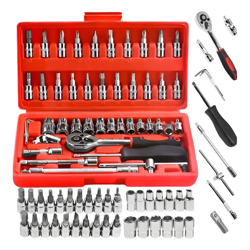Kit 46 Peças Jogo De Chave Catraca Soquete Combo Maleta Repara Moto Carros