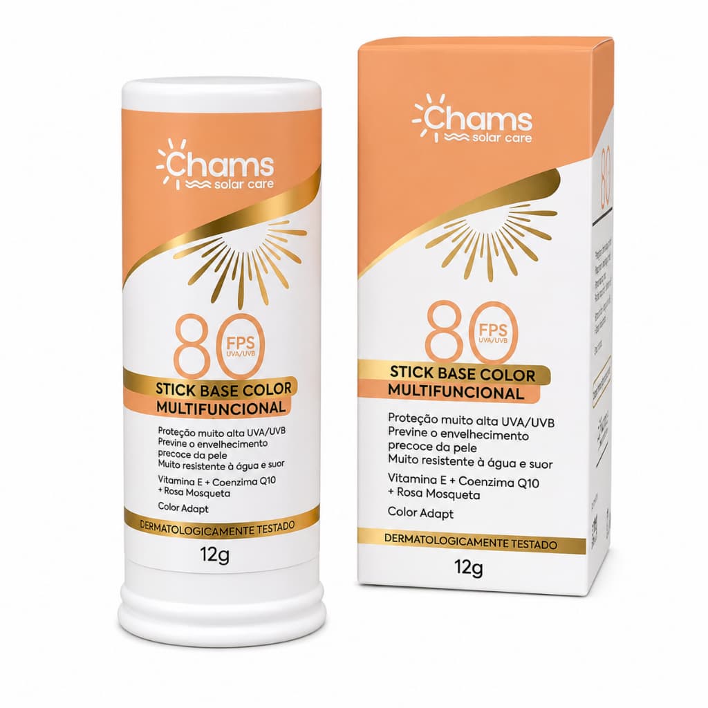 Protetor solar bastão Base Color Multifuncional  80 FPS Chams | Protetor Solar Facial Bastão