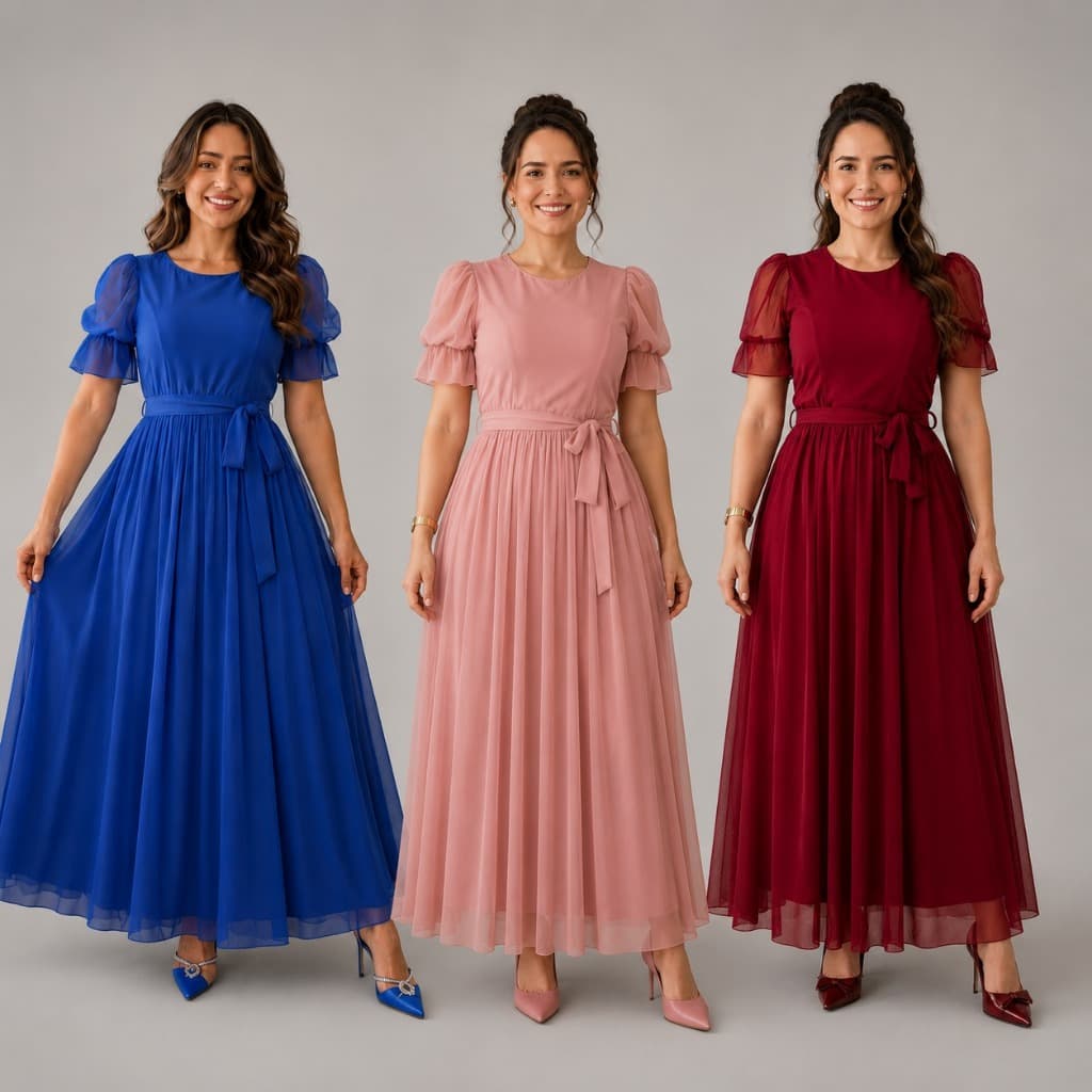Vestido Longo Evangelico Feminino Manga Tule Princesa Elegante Social Tendencia Brasil Gospel