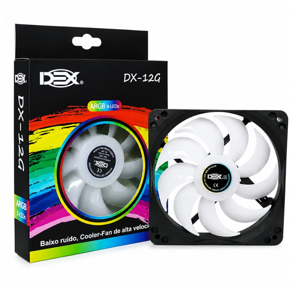 Cooler Fan 120mm 12cm 8 Led Rgb Colorido Gabinete Pc Cpu Silencioso Dex