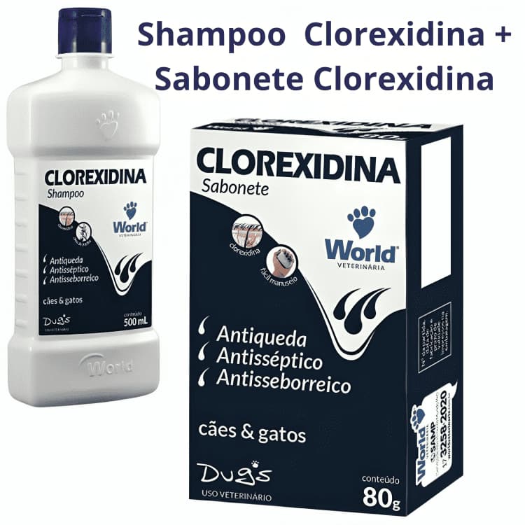 Kit Shampoo Clorexidina Dugs + Sabonete Clorexidina 80g para Cães e Gatos