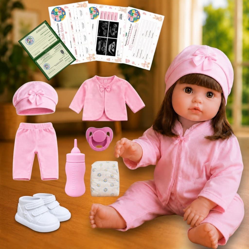 Bebê Reborn Menina 48cm Boneca Realista Kit Completo Chupeta Mamadeira Fralda Roupa