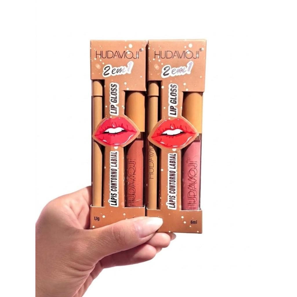 Kit 2 em 1 Batom Líquido Matte + Lápis Labial de Contorno Hudamoji Longa Duração Alta Pigmentação Lip Combo Maquiagem