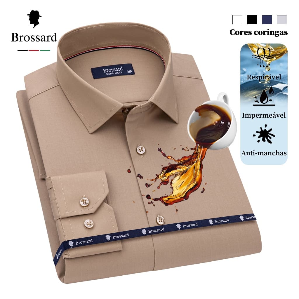 Camisa Social Masculina Slim Fit Luxo - Tecido Fibra de Bambu Natural Não Amassa Repelente à Água