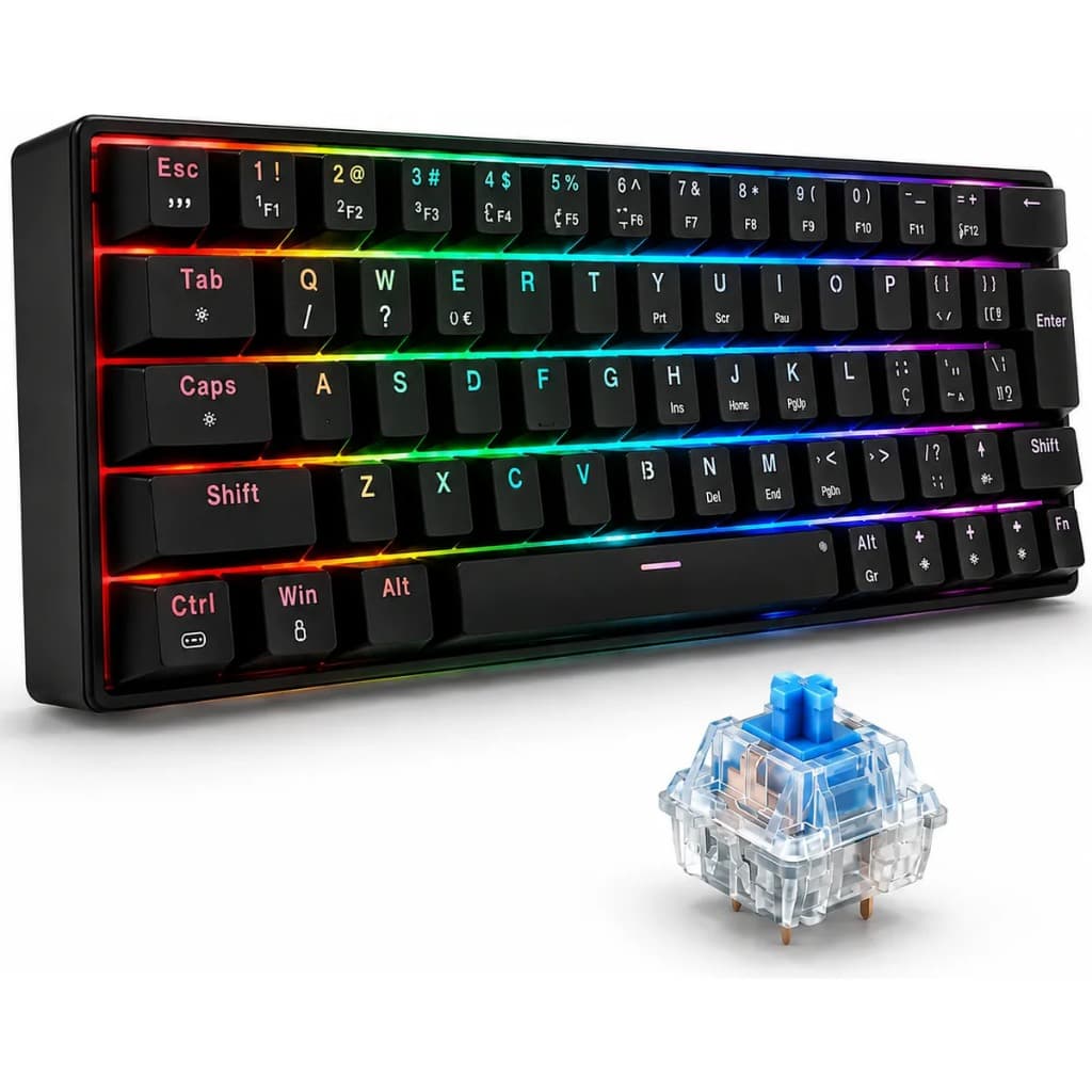 Teclado Mecânico Gamer 60% Led Rgb Switch Blue Anti Ghosting computador pc notebook pequeno mini TKL