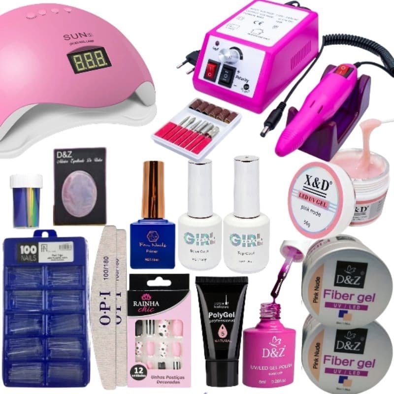 Kit Profissional Unhas Gel com Cabine, Lixadeira Motor Mercedes e Acessórios Completos