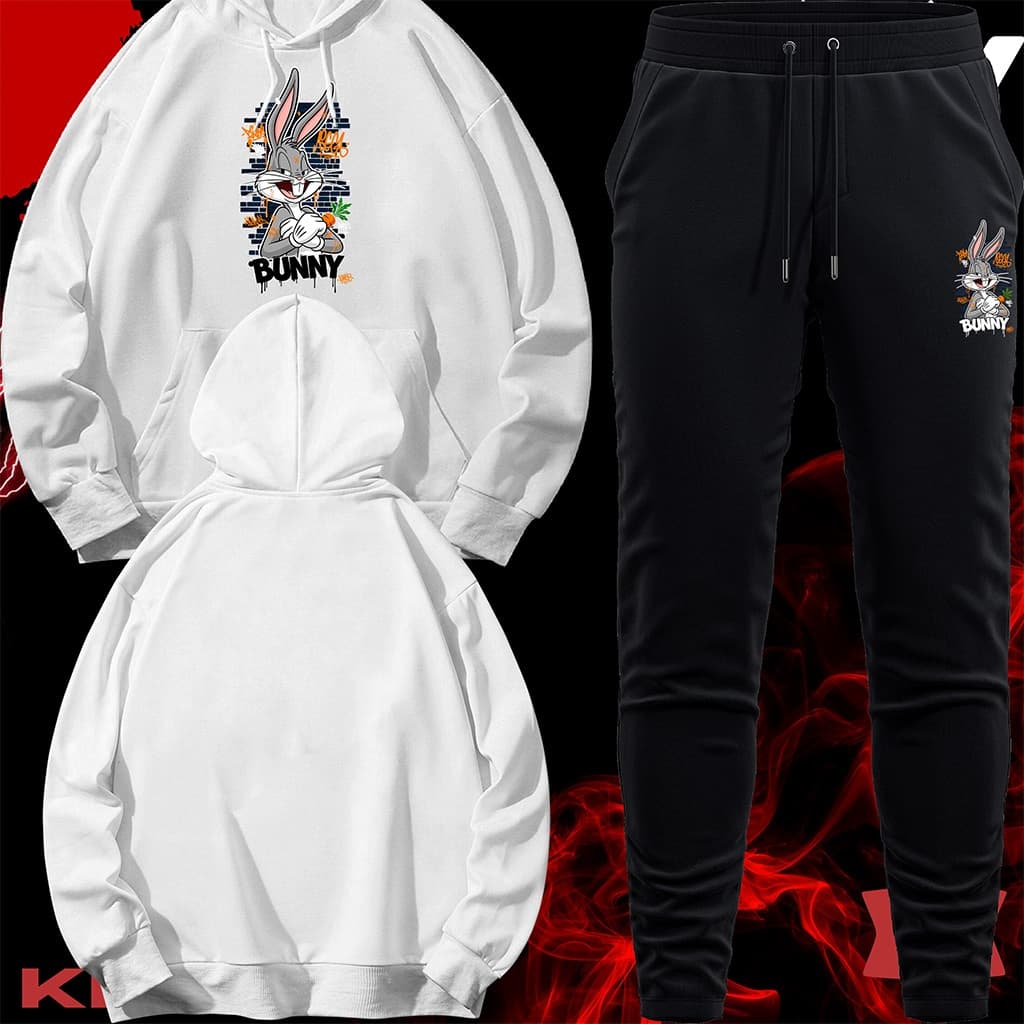 Conjunto Moletom Unissex Adulto Blusa de Frio Canguru e Calça Personalizada Estampa PERNALONGA LOONEY TONES