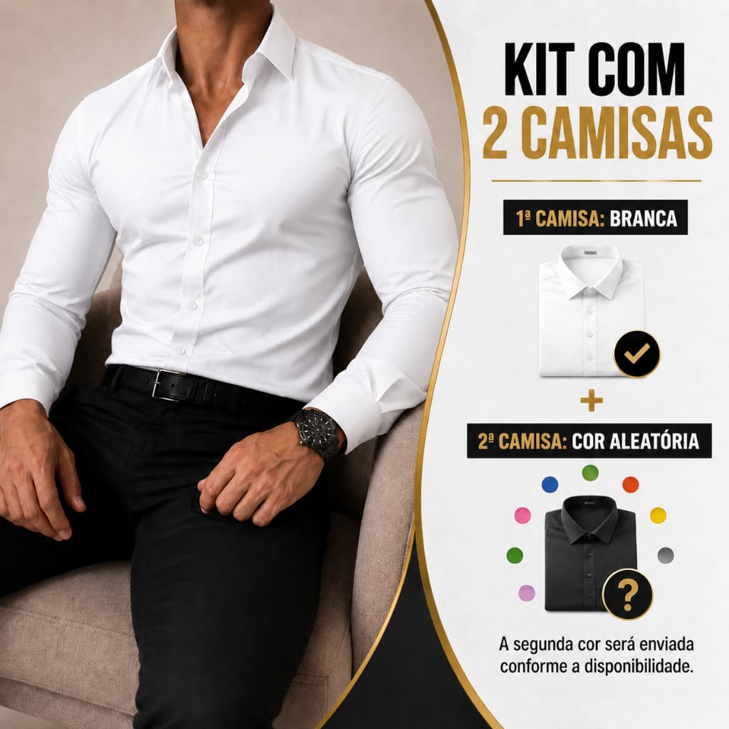 Kit 2 Camisa Social Masculina Slim Fit Manga longa COR Aleatoria
