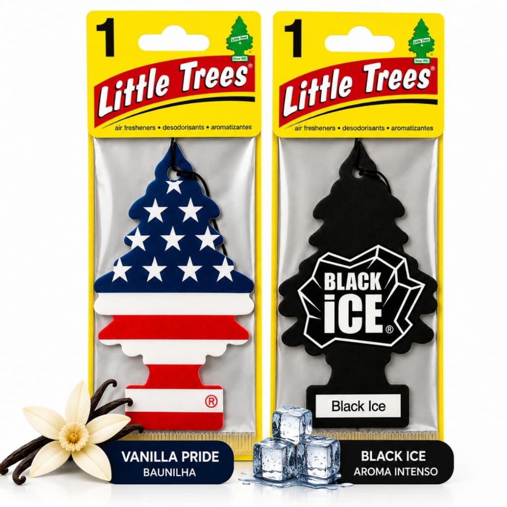 Kit 2 Cheirinhos Pinheiro para Carro Little Trees Preto Black Ice + EUA Estados Unidos Vanillaroma
