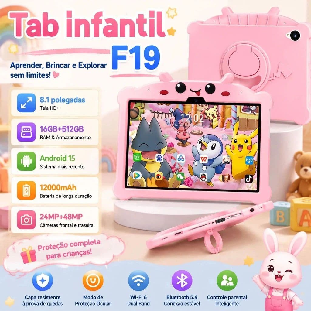 New 8.1 Inch Tablet  F19 Kids Gift Children Learning Educational Tablets Android 16 Presente Ideal Dia das Crianças