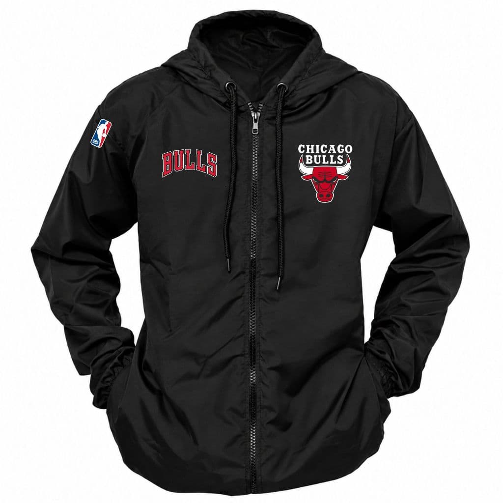 Jaqueta Corta Vento Masculina  ESTAMPADA Chicago NBA Capuz Bolso Zíper Academia Corrida Dia Dia