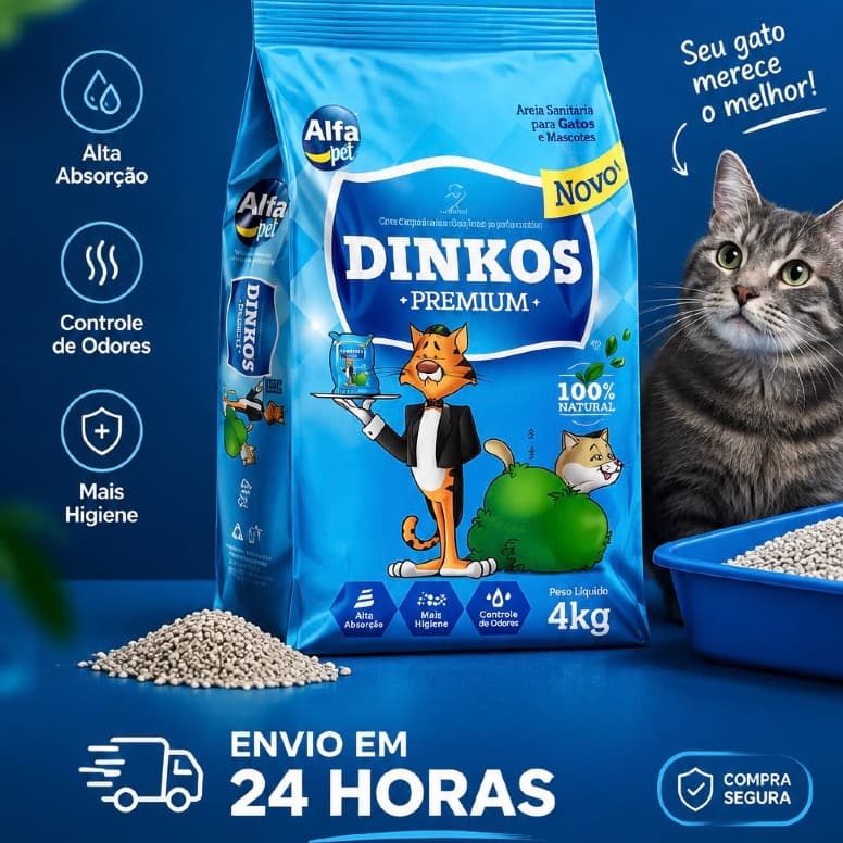 Areia Sanitária Dinkos Premium 4kg para Gatos - Alta Absorção e Controle de Odores