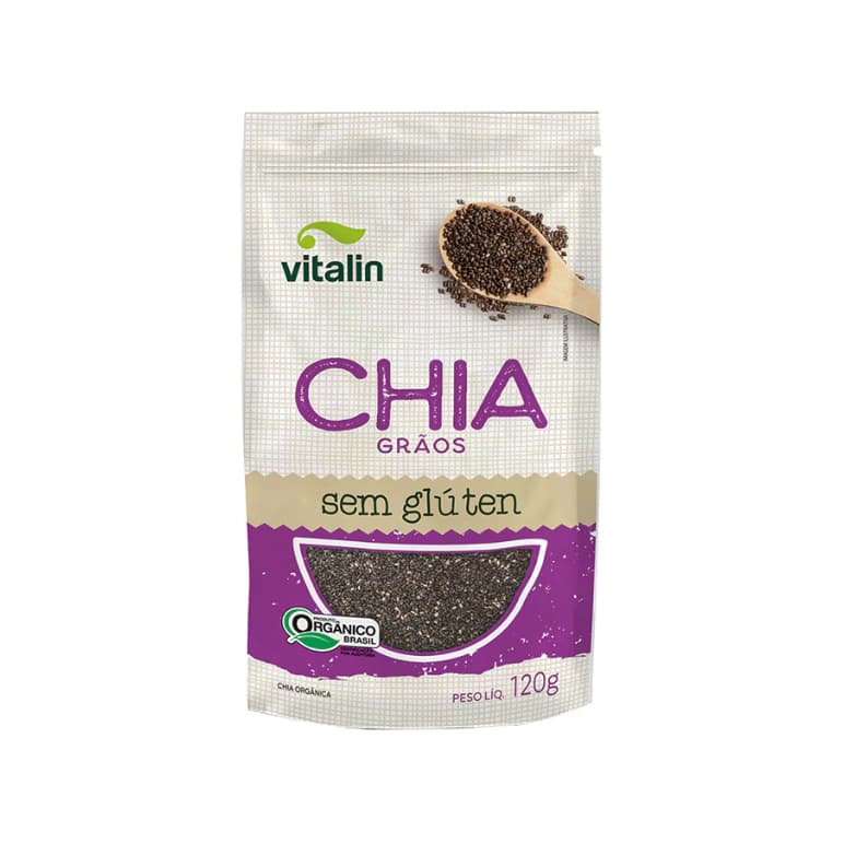 Chia em Grãos Orgânica Semente Sem Glúten Sem Lactose Vegana Vitalin 120g Apto Celíacos Fibras Ômega 3 Fit