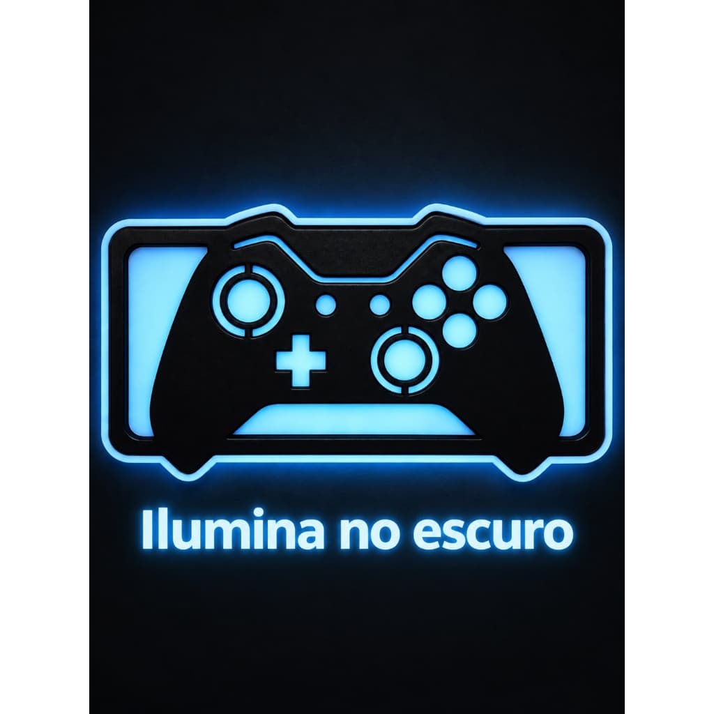Quadro Decorativo Quarto Gamer Controle Videogame Fluorescente Brilha no Escuro 210x110mm
