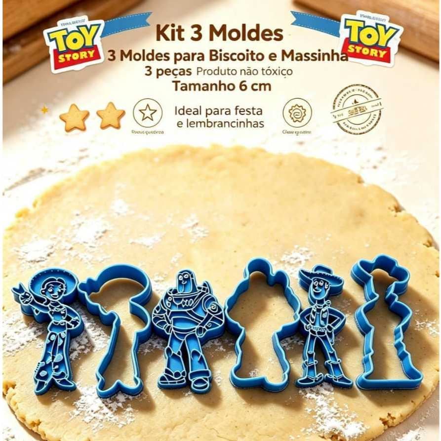 Kit 3 Peças TOY STORY 6cm CORTADOR/CARIMBO PARA MASSA DE BISCOITO e MASSINHA DE MODELAR INFANTIL (NÃO TÓXICO )