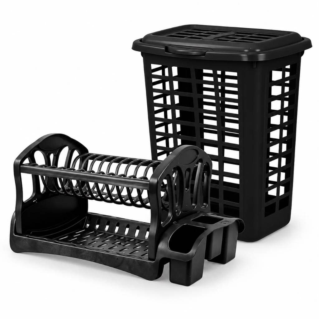 Kit Escorredor Duplo e Cesto Telado de 18L Para Roupa Organizador Banheiro Lavanderia
