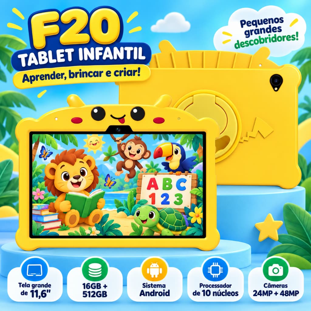 Novo Tablet Infantil F20 WiFi 11.6 Polegadas Presente Crianças Aprendendo Tablets Educacional Android Câmeras Duplas