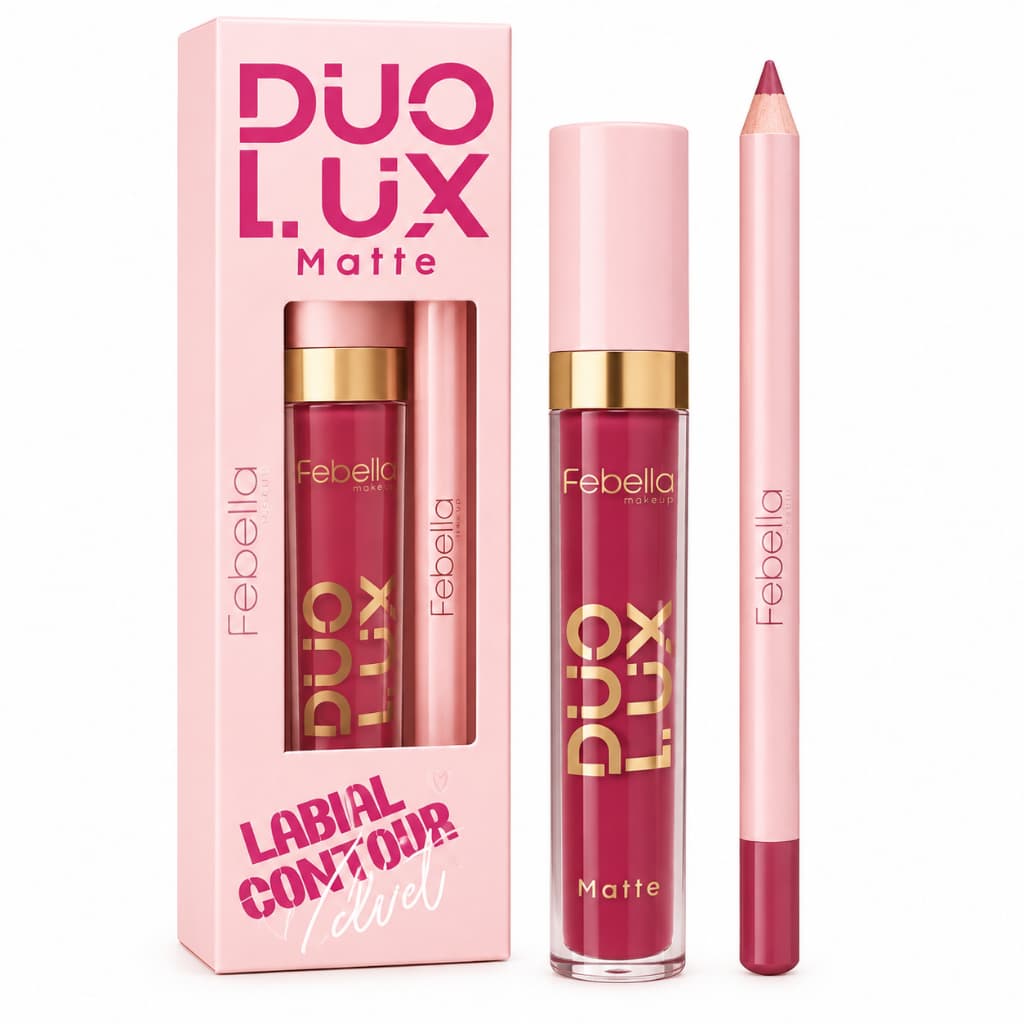 Batom Líquido Duo Lux Matte Febella com Contorno Labial 2 em 1 – Efeito Matte e Alta Pigmentação