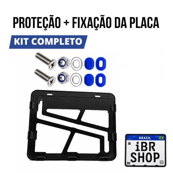 Suporte Moldura Placa Moto Anti Quebra Grande Mercosul 20×17 CM Kit Lacre com Parafuso + Porca + Arruela INOX