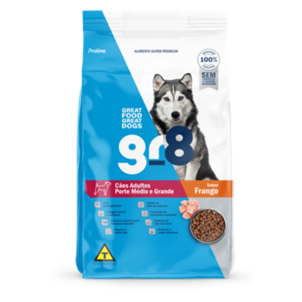 Gr8 Adulto Raças Grandes 20kg Ração Premium para Cachorros Sabor frango Para Cães Porte Médio e Grande