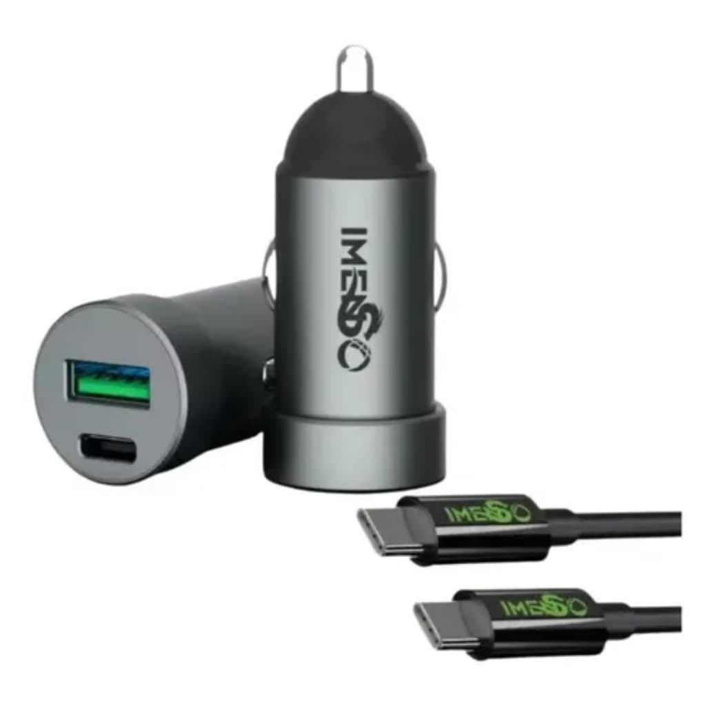 Kit Carregador Veicular Imenso Original 20W Escolha USB-C ou  iPhone Entrada Dupla A+C Carregamento Rápido Cabo Incluso