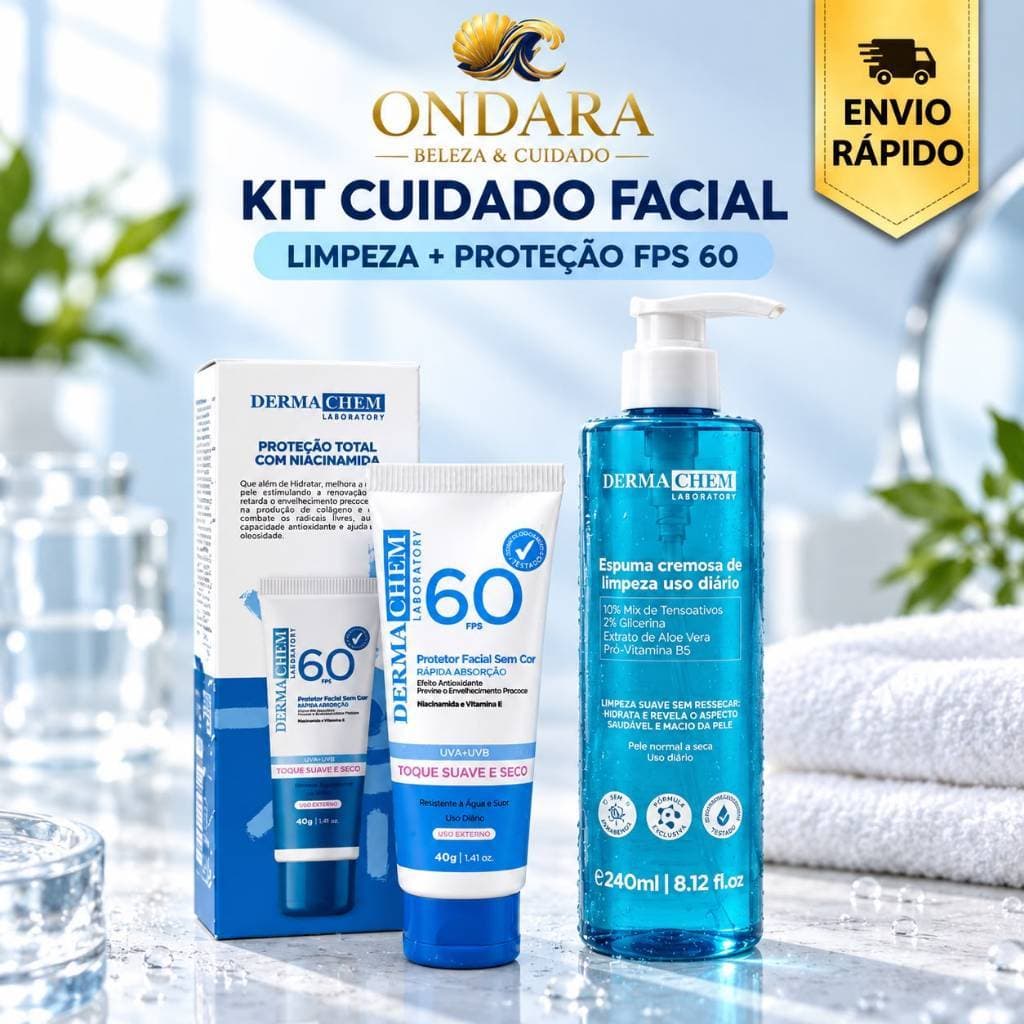Kit DermaChem Protetor Facial FPS 60 40g + Espuma de Limpeza 240ml