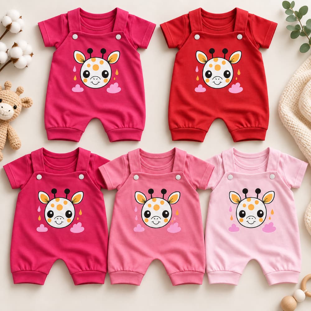 Conjunto Macacão Jardineira e Camiseta Girafinha de Bebê Menina e bebê menino RN