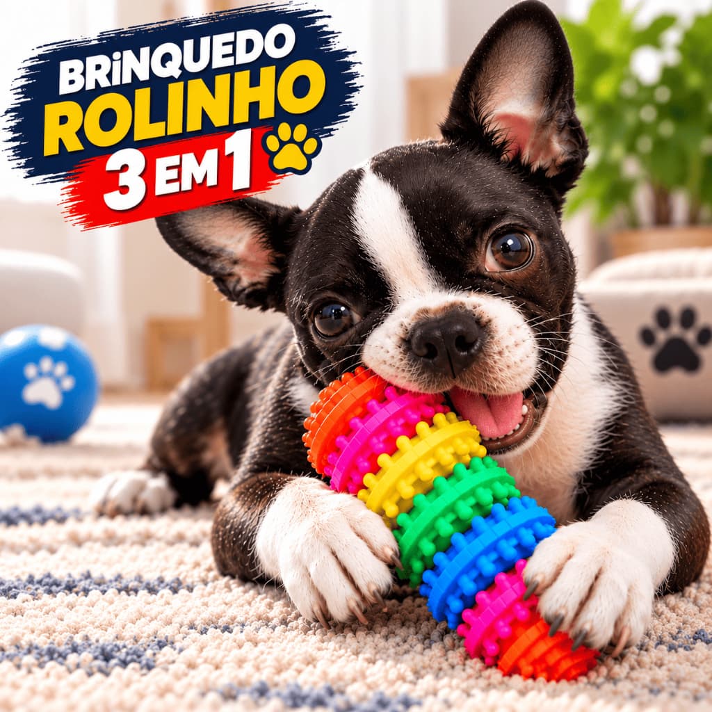 Brinquedo Rolinho Mordedor Dental para Cachorro Filhote e Pequeno Porte