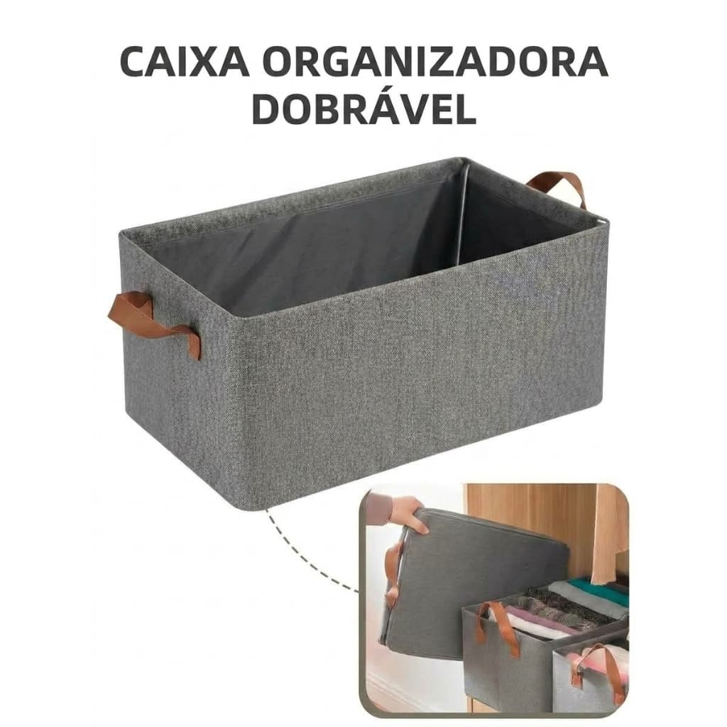 Caixa Organizadora Dobrável Roupas Nylon Cesto Organizador Multiuso Guarda Roupa Com Alça Cinza
