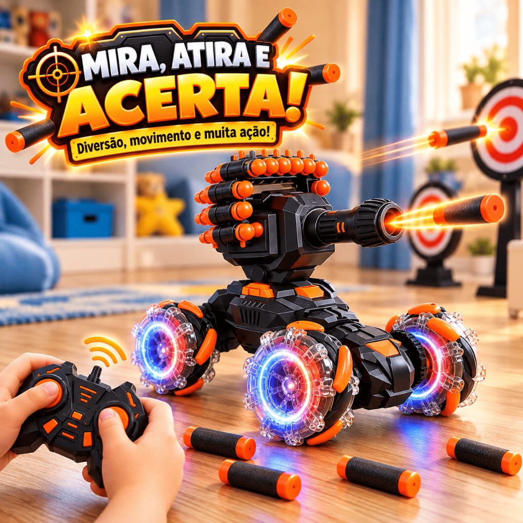 Brinquedo Para Menino Carrinho de Controle Remoto Atira Dardos Dança Com Luz LED