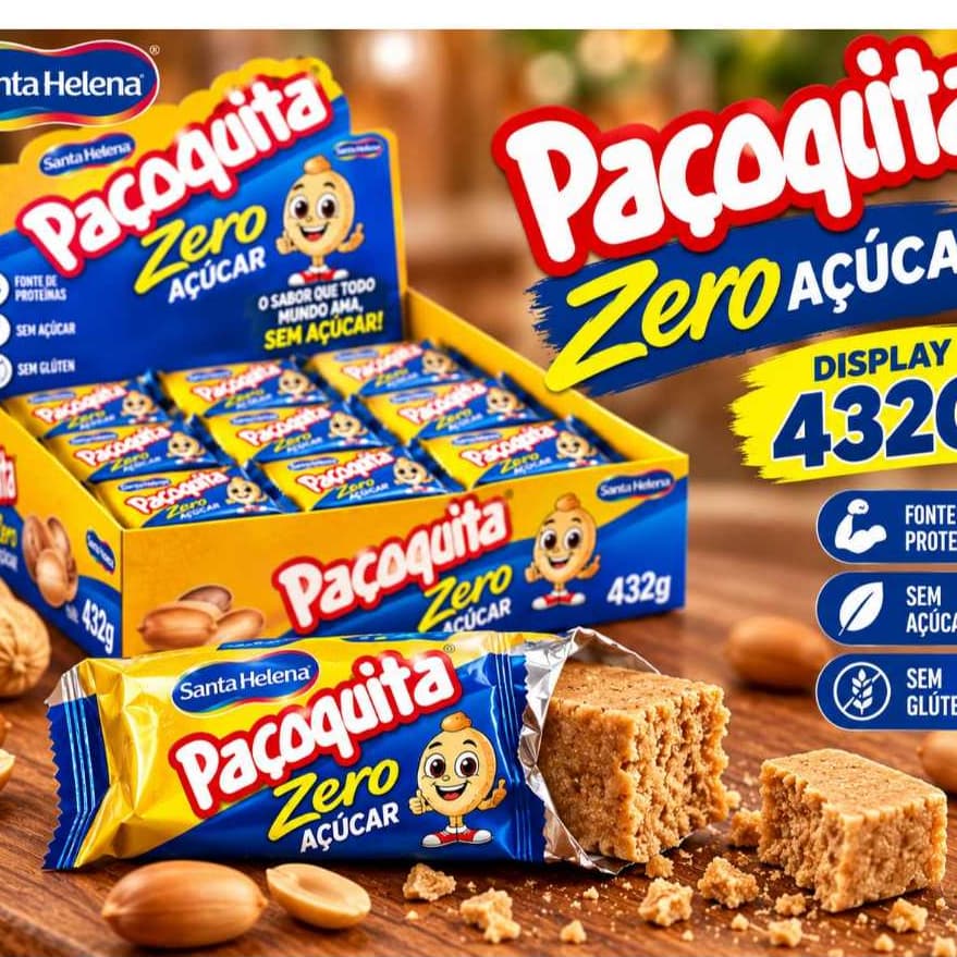 Paçoca Santa Helena Zero Açúcar Quadrada - Lanche Saudável e Prático