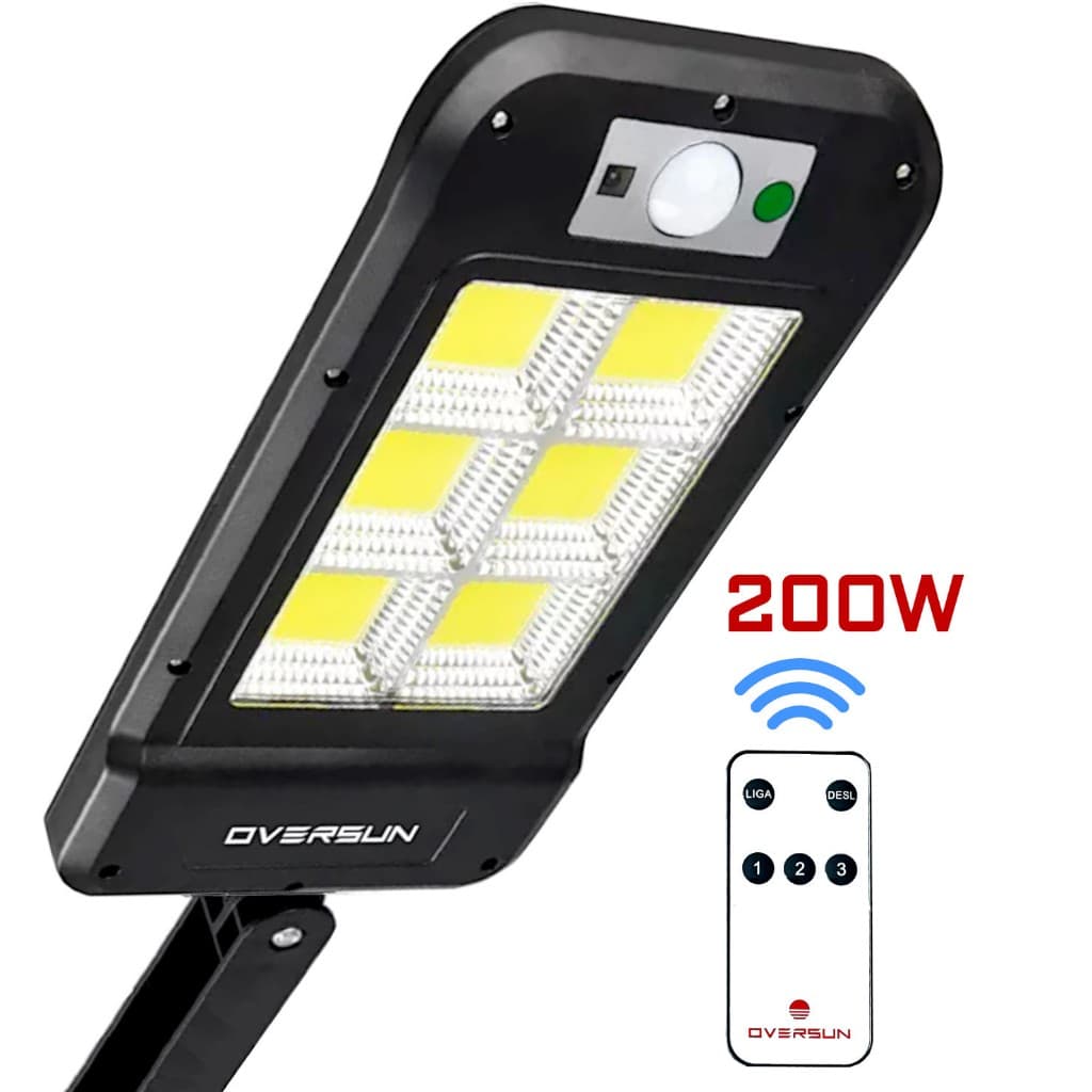 Luminária Solar Refletor Holofote S4 Poste Externo 12h Luz Potente Kit Completo Oversun