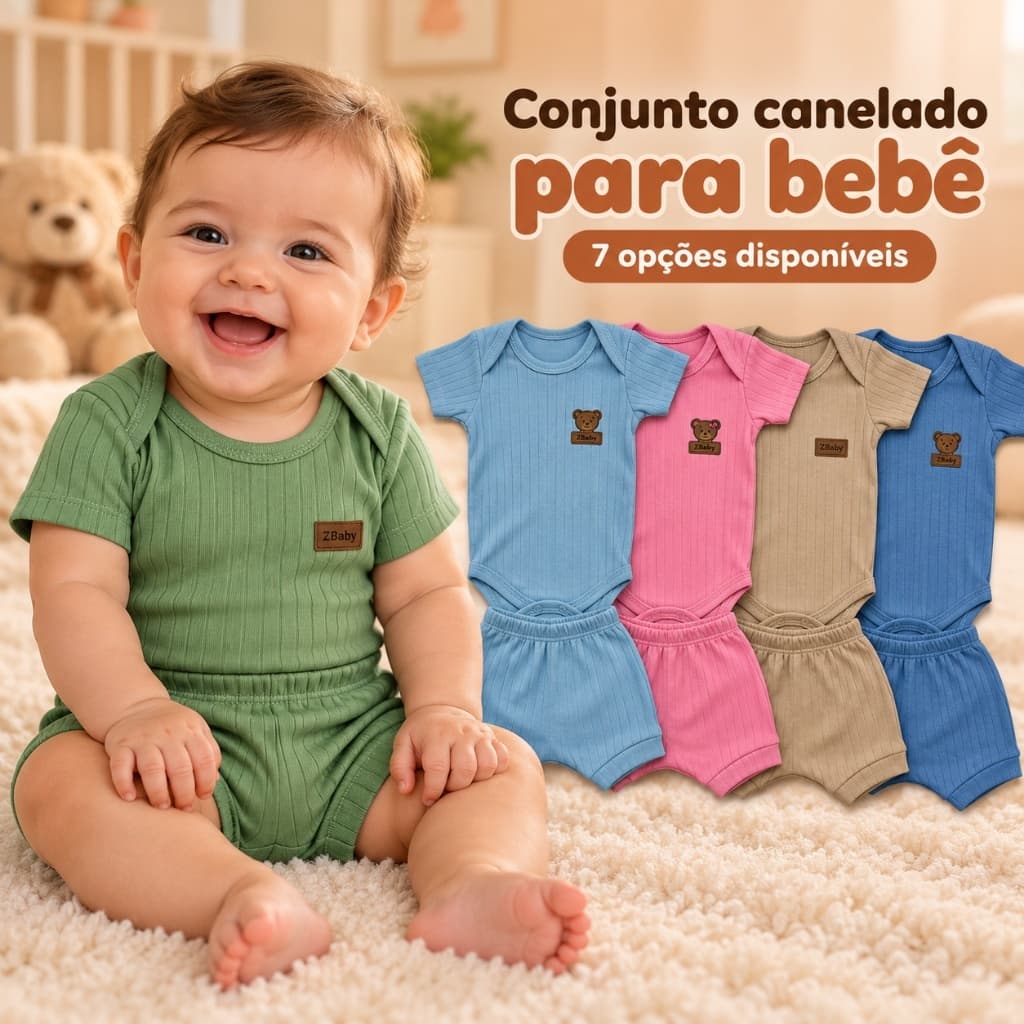 Conjunto Body E Short Bebê Menino Menina Unissex Canelado 100% Algodão Manga Curta Roupa De Bebê Verão Bory