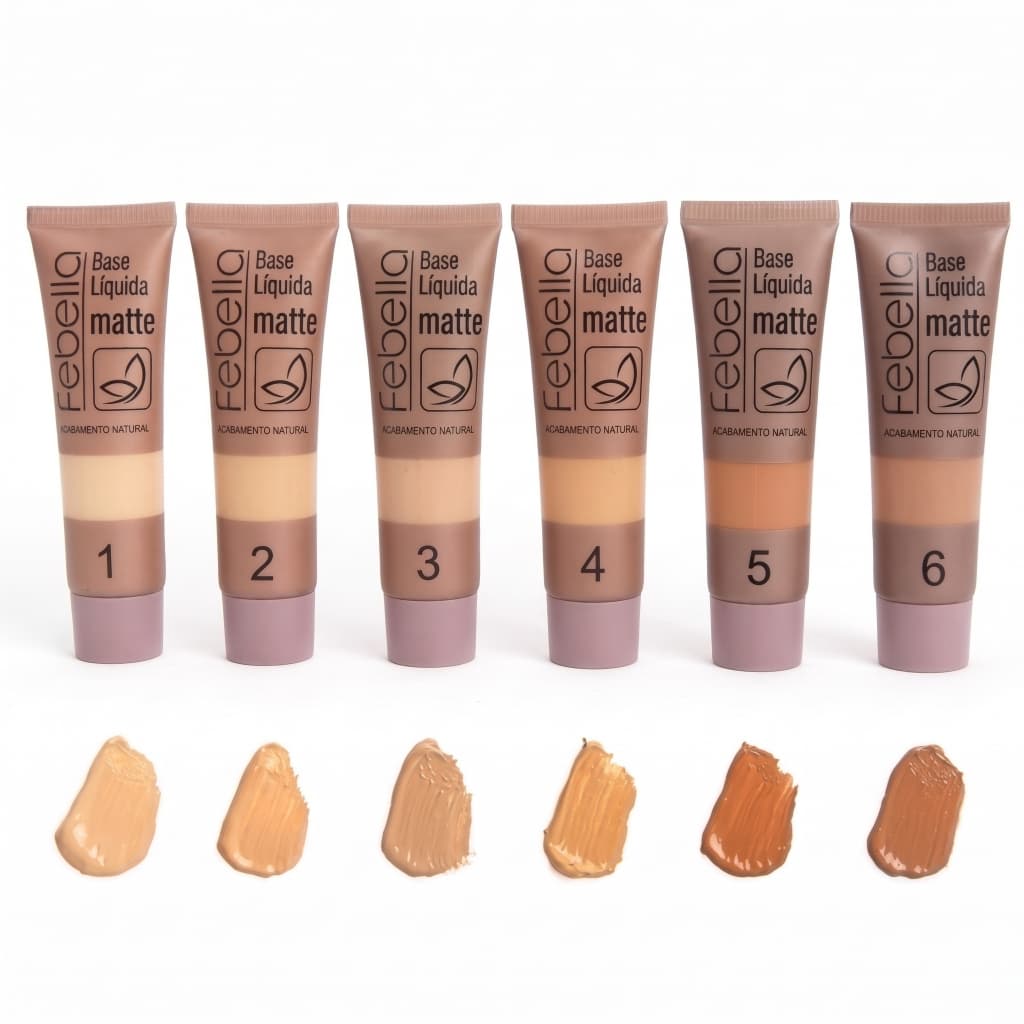 Base Líquida Matte Febella Acabamento Natural Alta Cobertura Controle Oleosidade Rosto Maquiagem Tons Pele Secagem