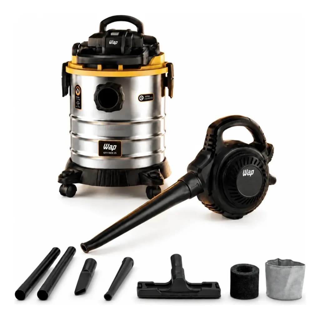 Aspirador De Pó E Água Profissional Wap 2000w Turbo 25L Inox com Soprador De Folhas