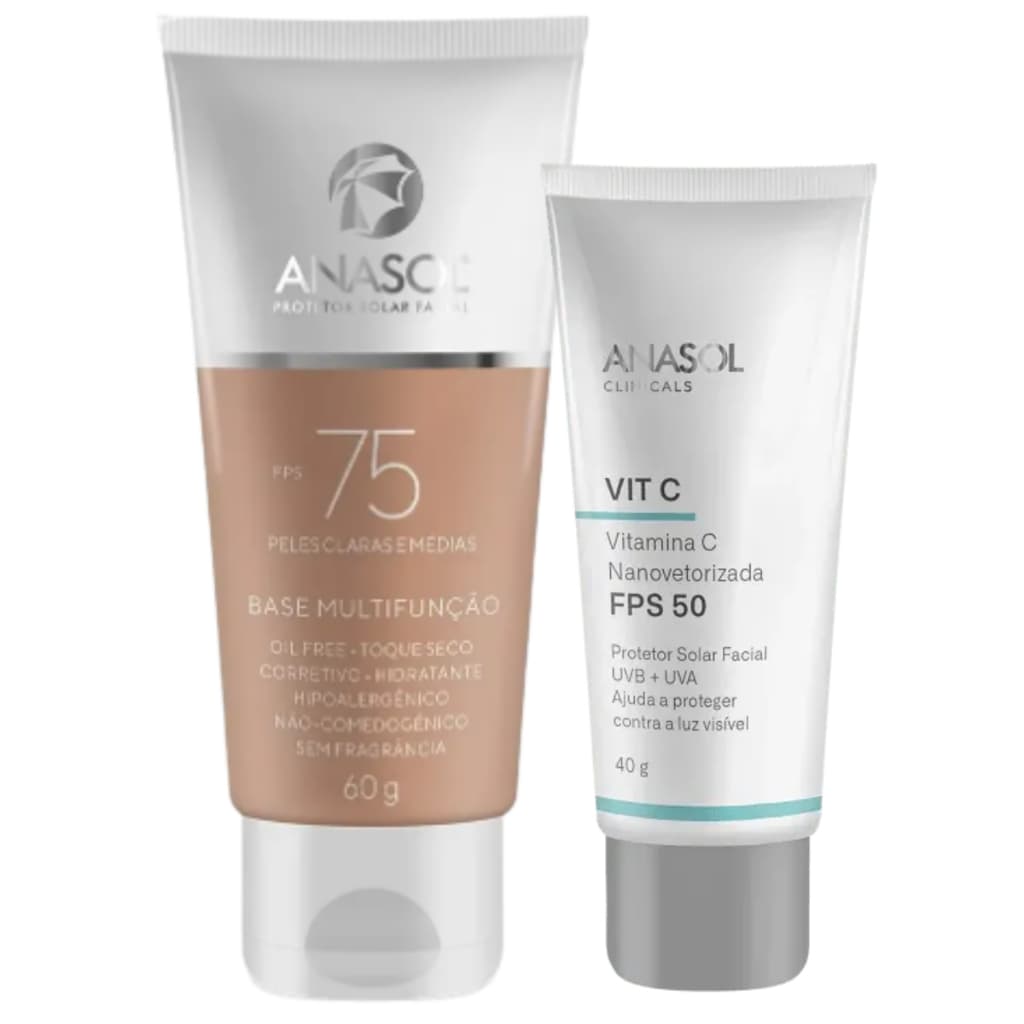 Kit Base FPS 75 Protetor Vit C Anasol Protetor Facial com Cor 60g + Protetor Vitamina C FPS 50 40g