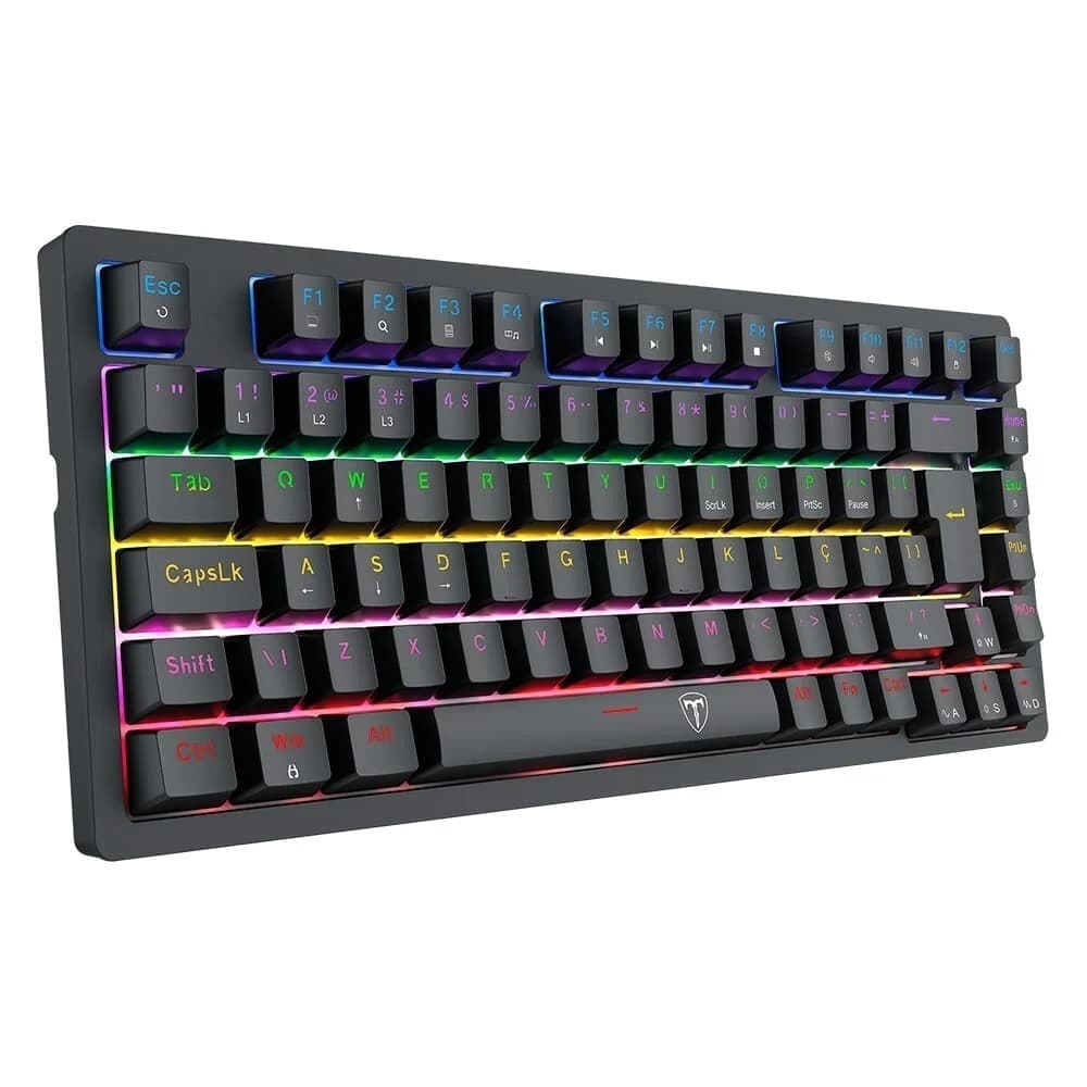 Teclado Mecânico Gamer T-dagger Megatre 75%, RGB, Switch Dust-proof Marrom, USB Tipo-C Removível, ABNT2, Preto - T-TGK32