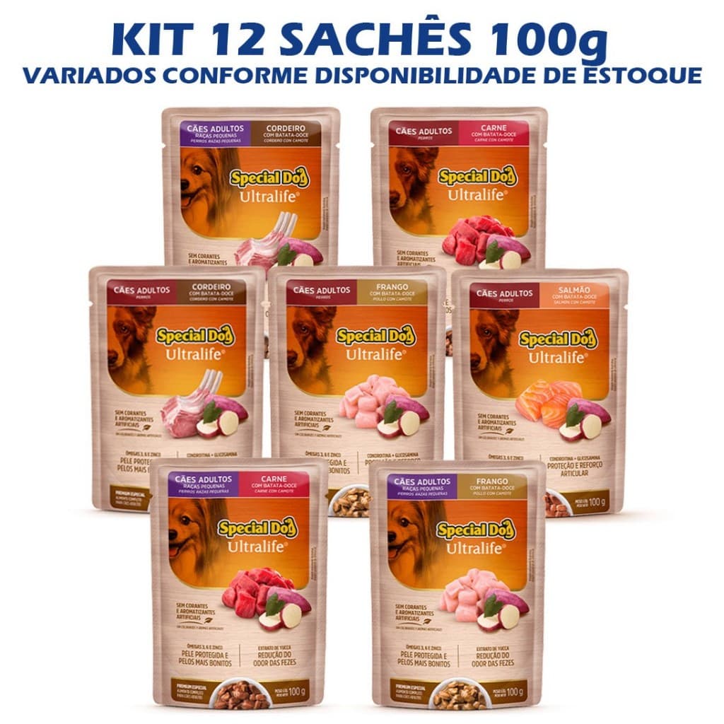 Sache Special Dog Ultralife Ração úmida Cães Adultos Porte e Sabores Sortidos 12un 100g