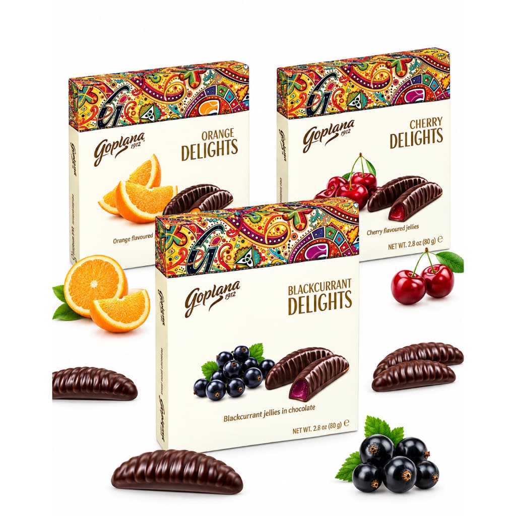 Kit 3 Goplana Deligths - Importado da Polonia - Chocolates Importados  - Cereja, Laranja e Cassis