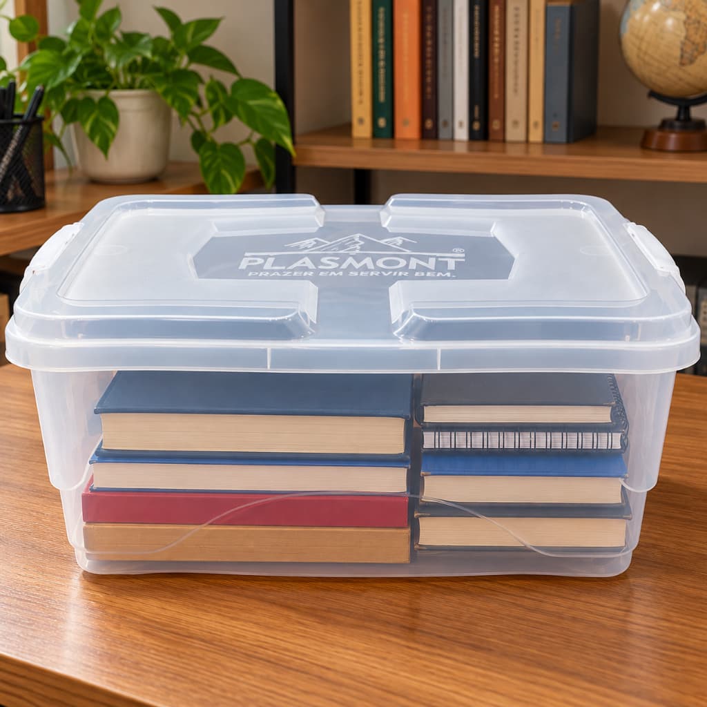 Kit 2 ou 4 Caixas Organizadora 10 litros Container Livros Ferramentas Roupas Tampa Trava Livre BPA Plastico Resistente