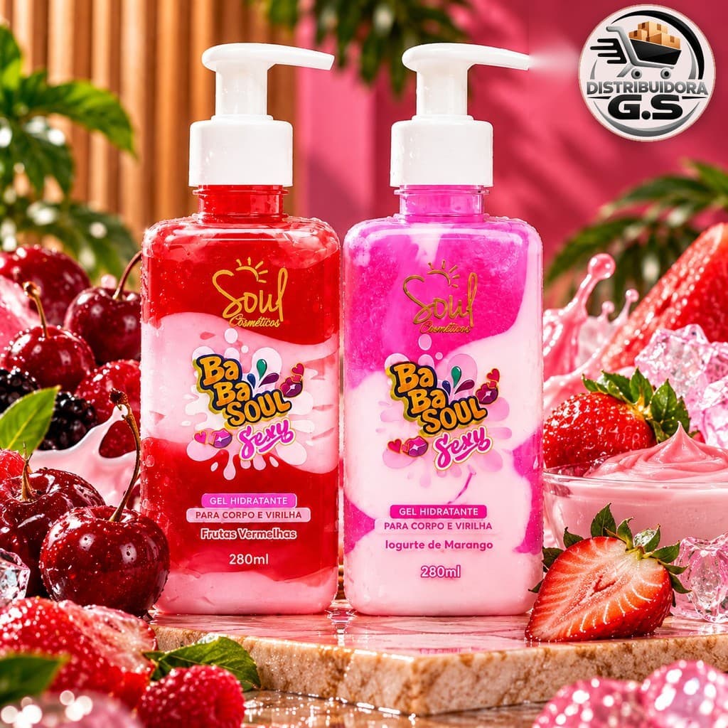 Kit 2 Gel Hidratante Corpo e Virilha Frutas Vermelhas E Iogurte De Morango 280ml
