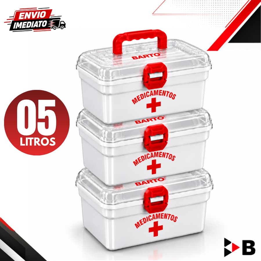 Kit 3 Caixas De Primeiros Socorros 05 Litros Organizadora Maleta Com Travas Multiusos